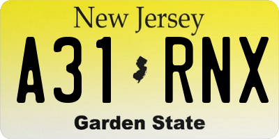 NJ license plate A31RNX