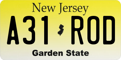 NJ license plate A31ROD