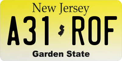 NJ license plate A31ROF