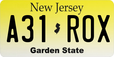 NJ license plate A31ROX