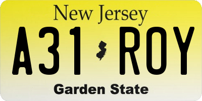 NJ license plate A31ROY