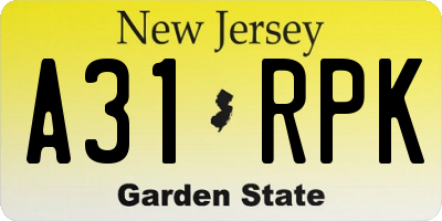 NJ license plate A31RPK