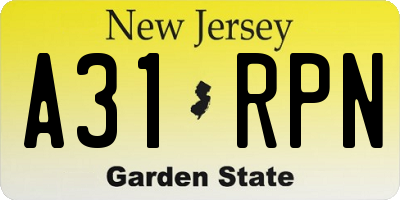 NJ license plate A31RPN