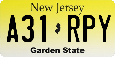 NJ license plate A31RPY