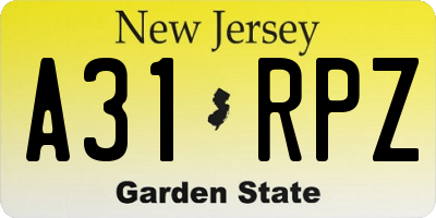 NJ license plate A31RPZ