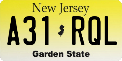 NJ license plate A31RQL