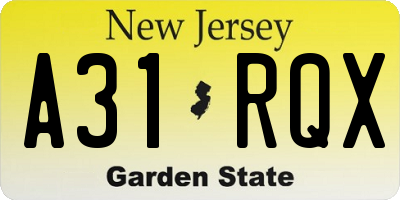 NJ license plate A31RQX