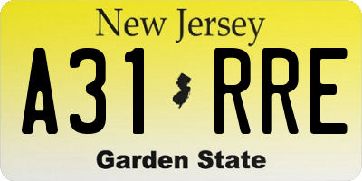 NJ license plate A31RRE