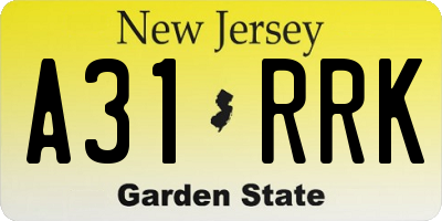 NJ license plate A31RRK