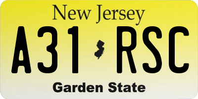 NJ license plate A31RSC