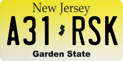 NJ license plate A31RSK