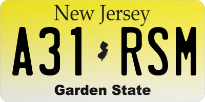NJ license plate A31RSM