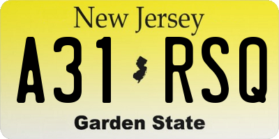 NJ license plate A31RSQ