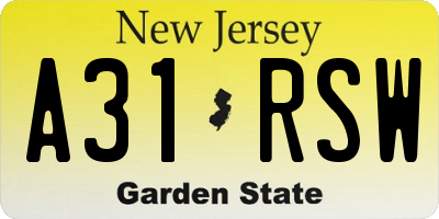 NJ license plate A31RSW
