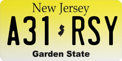 NJ license plate A31RSY