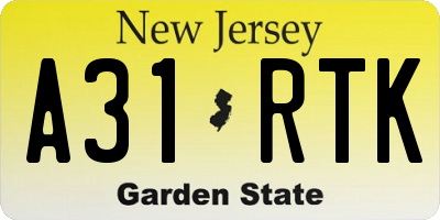 NJ license plate A31RTK