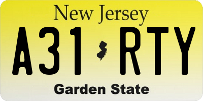 NJ license plate A31RTY