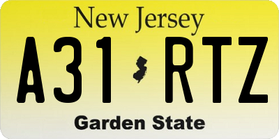 NJ license plate A31RTZ