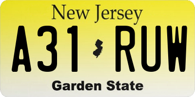 NJ license plate A31RUW