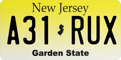 NJ license plate A31RUX