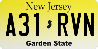 NJ license plate A31RVN
