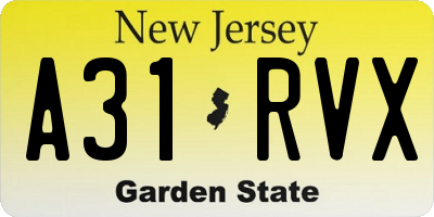 NJ license plate A31RVX