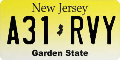 NJ license plate A31RVY
