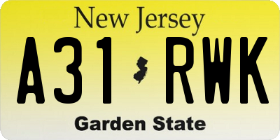 NJ license plate A31RWK