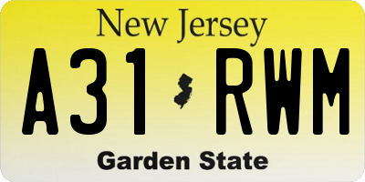 NJ license plate A31RWM