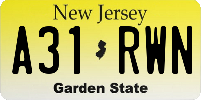 NJ license plate A31RWN
