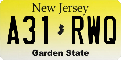 NJ license plate A31RWQ