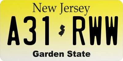 NJ license plate A31RWW