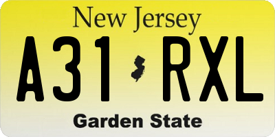 NJ license plate A31RXL