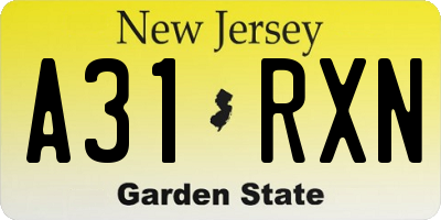 NJ license plate A31RXN