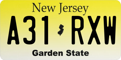 NJ license plate A31RXW
