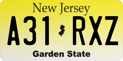 NJ license plate A31RXZ
