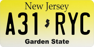 NJ license plate A31RYC