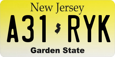 NJ license plate A31RYK