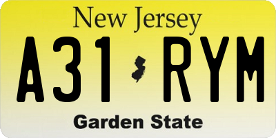 NJ license plate A31RYM