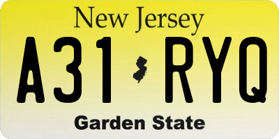 NJ license plate A31RYQ