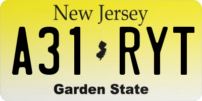 NJ license plate A31RYT