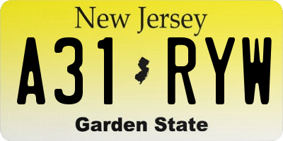 NJ license plate A31RYW