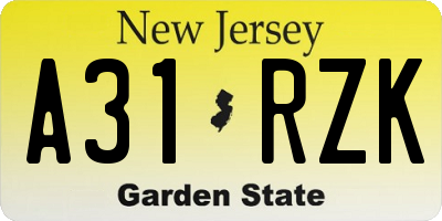 NJ license plate A31RZK
