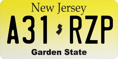 NJ license plate A31RZP