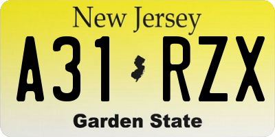 NJ license plate A31RZX