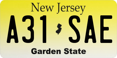 NJ license plate A31SAE