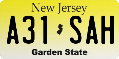 NJ license plate A31SAH