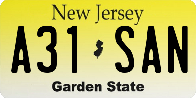 NJ license plate A31SAN