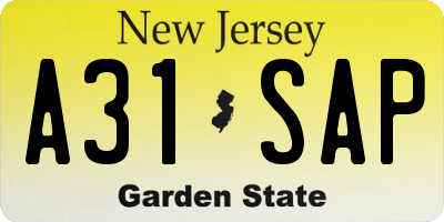 NJ license plate A31SAP
