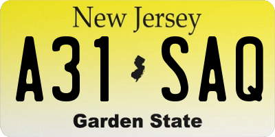 NJ license plate A31SAQ